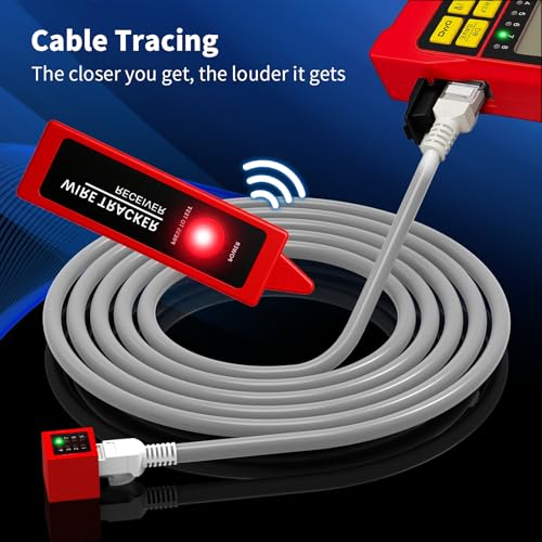 Portable 5-in-1 Fiber Optic Cable Tester with Optical Power Meter, Cable Finder, Visual Fault Locator & RJ45 Network Cable Test, SC/FC/ST Universal Interface with LC Adapter Red