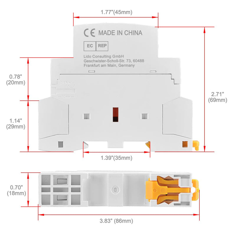 Heschen household AC contactor, CT1-25, 2-pole two normally open, AC 220V/230V coil voltage, 35mm DIN rail mount (1) 1