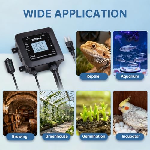 Briidea Smart WiFi Temperature and Humidity Controller with Timer Outlet, 3-in-1 Reptile Thermostat Hygrostat, App Control via Dual-Band 2.4G/5G WiFi for Greenhouse, Incubator, Mushroom, and Homebrew