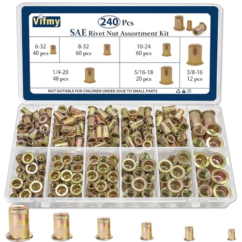 230 PCS Metric Rivet Nut Assortment Kit and 240 PCS SAE Rivet Nut Assortment Kit,UNC Rivnut Threaded Insert Nut Set,Zinc Plated Finish Carbon Steel Nutsert