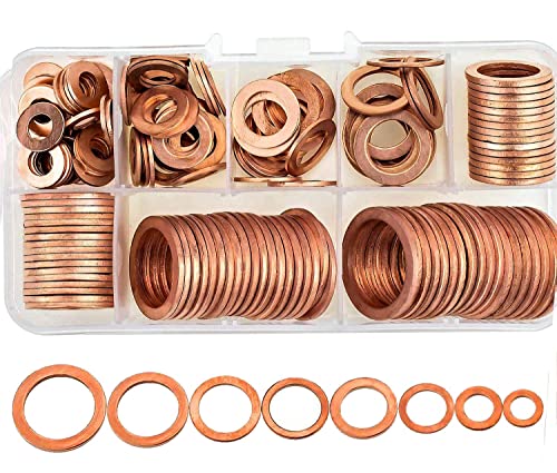 Muhize 150PCS 8 Sizes and 300PCS 12 Sizes Copper Metric Sealing Washers Flat Washers Assortment Kit (M5 M6 M8 M10 M12 M14 M16 M18 M20) Bundled Products