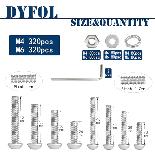 640PCS M4&M6 Button Head Socket Screws Nuts Spring Washers Flat Washers Assortment Kit with 2 Allen Keys,Stainless Steel 304 Button Head Socket Cap Metric Screw Assortment,Full Thread M4 M6 Screws kit 640