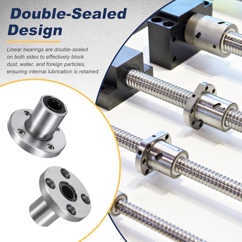 sourcing map 4 Pack LMF8UU Linear Ball Bearings, 8mm Bore Round Flange Linear Ball Bearings Flange Motion Bushing with Double Side Rubber Seal ABEC3 for CNC, 3D Printer