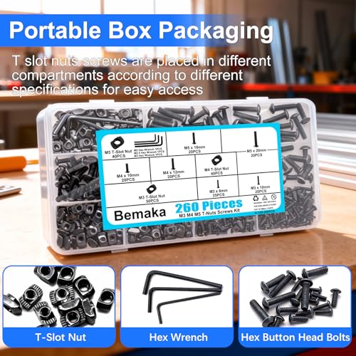 260Pcs M5 T Slot Nuts Screws Kit, Nuts and Bolts Assortment Kit + 260PCS M3 M4 M5 T Slot Nut Screws Kit