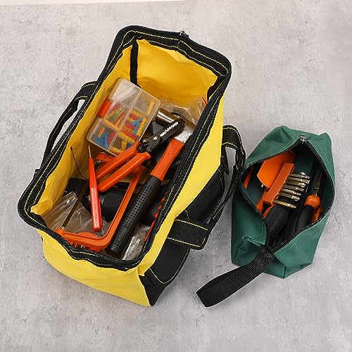 Sanwuta 9 Pcs Tool Bag for Men 3 Heavy Duty Wide Mouth Tool Bags and 6 Small Waterproof Pouch Tote for Electrician Carpenter Mechanic Father's Day Christmas Gifts(16 Inch,Blue Red Yellow) Blue Red Yellow 16 Inch
