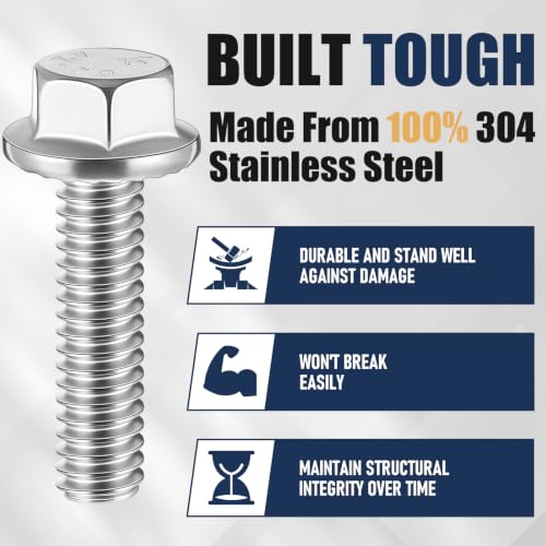 Zonon 50 Pcs 3/8-16 x 1-1/4 Inch Stainless Steel Flanged Bolts, Silvery 3/8-16 x 1-1/4''