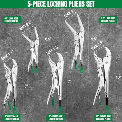 SK 5-Piece Locking Pliers Set, Long Nose & Curved Jaw Vice Grips 5-Piece Set