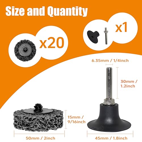 Merryland 20 pieces CSD disc 50 mm color rust black with 6.35 mm shaft | 50 mm rod grinder cleaning disc rust removal disc metal steel coarse cleaning disc coarse grinding disc DGTA022C2 With shaft Black 20pcs