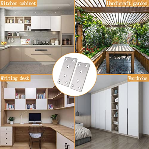 20 Pcs Silver Flat Bracket 4 x 2 Inch Stainless Steel Wood Joining Plates Mending Plate Flat Bracket with Screws, Steel Metal Straight Brace for Wood Furniture Cabinet Shelves 100MM-Silver