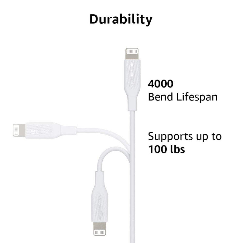 Amazon Basics USB-C to Lightning Charger Cable, Apple MFi Certified for iPhone 14 13 12 11 X Xs Pro, Pro Max, Plus, iPad, Fast Charging, High Speed Data Sync, 6 ft, White (Pack of 2) Blanco 6 ft (Pack of 2)