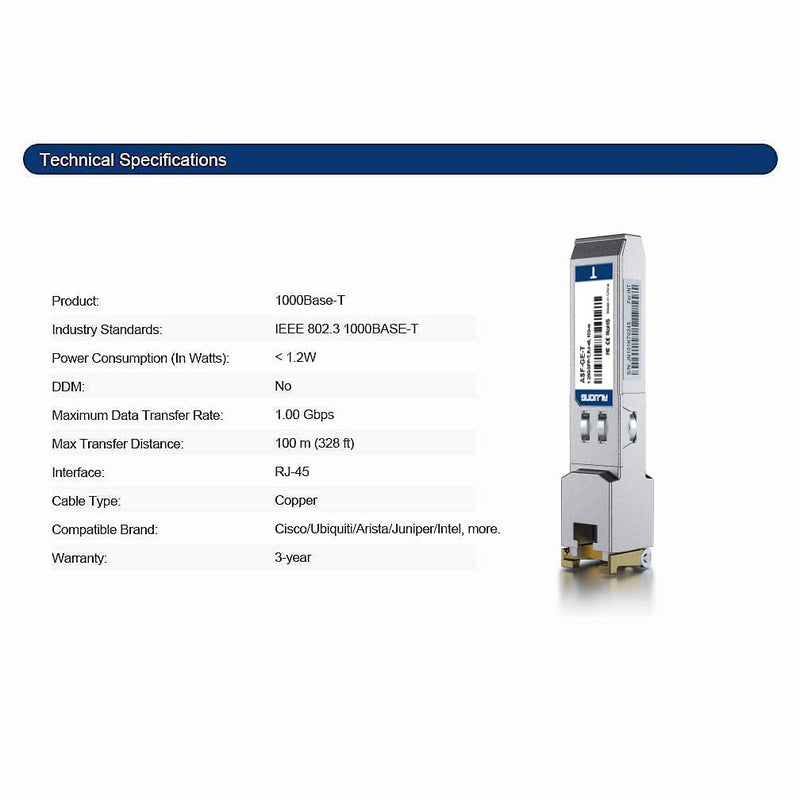 1 PC 1000BASE-T SFP Transceiver, 1.25G SFP to RJ45 Copper Module for Cisco GLC-T/SFP-GE-T/GLC-TE, Ubiquiti UniFi UF-RJ45-1G, Meraki MA-SFP-1GB-TX, Mikrotik S-RJ01, Netgear, D/TP-Link etc 1Gb SFP RJ45, 100m