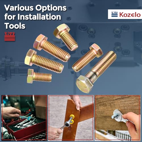 110 Pcs Bolts and Nuts Washers Kit-M10 Carbon Steel Hex Tap Bolt M10x25,30,35,40,45,50mm Yellow 110