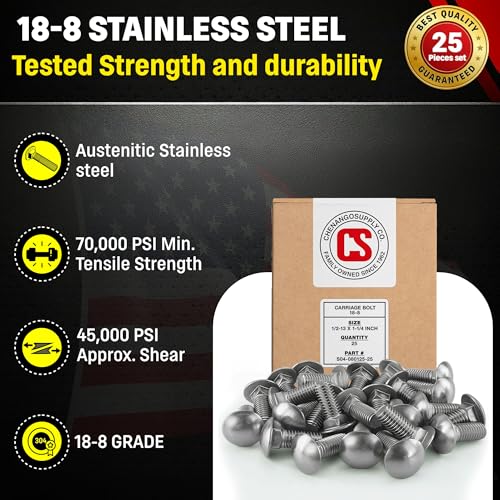 Chenango Supply 1/2-13 x 1-1/4" Stainless Carriage Bolts 1/2-13 x 1-1/4"