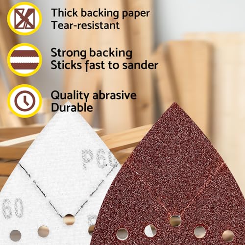 S&F STEAD & FAST Sanding Sponge 220 Grit 4 Pcs/12 Hole 60pcs Black and Decker Mouse Sanding Pads with Extra Tack Cloth for Finish
