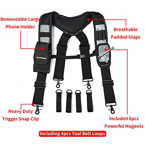 MELOTOUGH Magnetic Tool Belt Suspenders+ Carpenter Tool Pouch with 10 Pockets