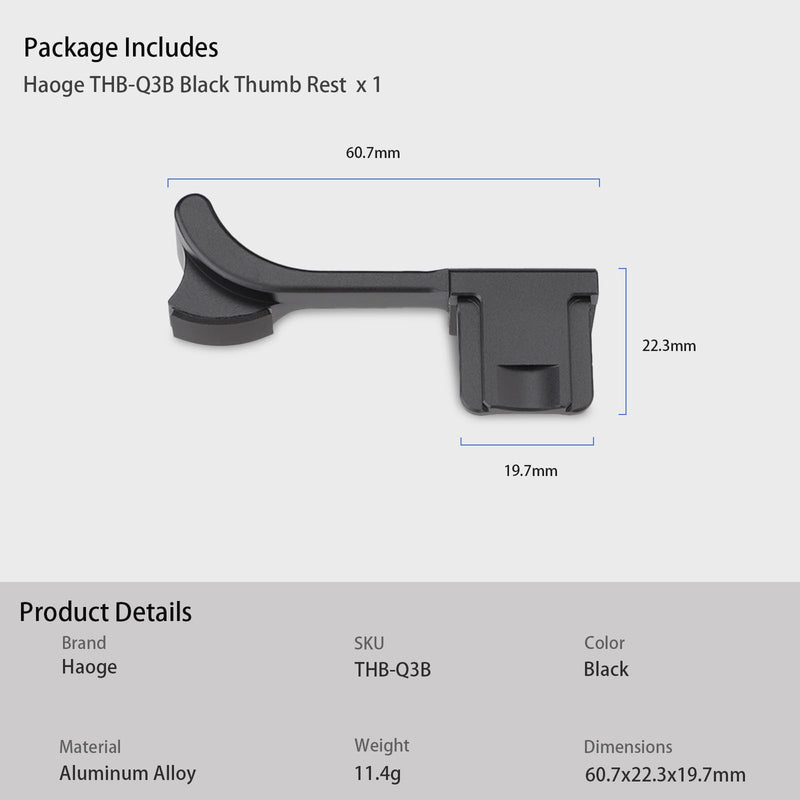 Haoge Metal Thumb Up Grip for Leica Q3 Q3 43 Camera Foregrip Digital Accessories THB-Q3B Hot Shoe Thumbs Up Rest Support Handgrip Black