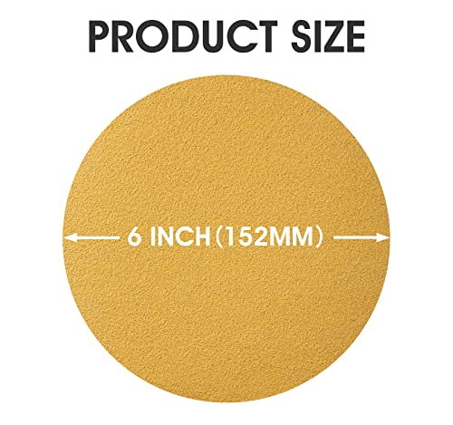 300 PCS 6 Inch Gold PSA Sanding Discs 80 Grit Self Adhesive Sticky-Back Sandpaper for DA Sander Automotive Car Paint Woodworking Wood Metal Finishing
