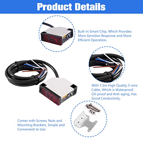 Photoelectric Switch Sensor E3JK-R4M1 Retroreflective Photoelectric Proximity Switch AC90-250VAC 3A Specular Reflection Indoor Wall Mounted with Reflector Panel 1.5M Cable Induction Distance 4M