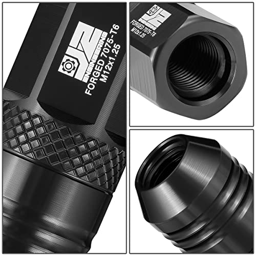 J2 Engineering J2-LN-T7-040-125-BK M12 x 1.25 T6-7075 Aluminum 50mm Open End Lug Nuts w/Deep Drive Extension Adapter,Black,21mm x 50mm