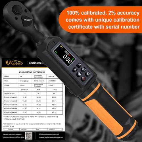 Uharbour 3/8" Drive Digital Torque Wrench 0.66-44.29 Ft.lbs/0.9-60Nm 3/8" Drive 1-60 Nm