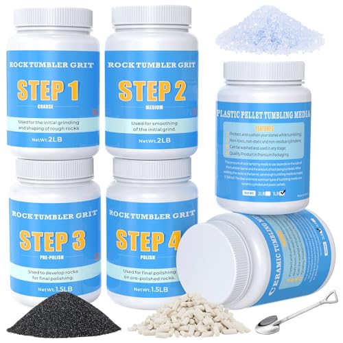 10LB Rock Tumbler Grit Kit + 12000 Mesh Polish Powder | Complete Rock Polishing Bundle