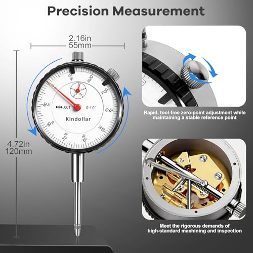 Dial Indicator with Magnetic Base, 0-1 inch Dial Test Gauge Indicators Graduation 0.001",132lbs Mag Base Runout Gauge Set
