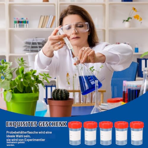 Pack of 5 Sample Containers Bottle 60 ml Sample Container Transparent Sample Bottle Urine Container with Secure Screw Lids Suitable for Experiments, Storage