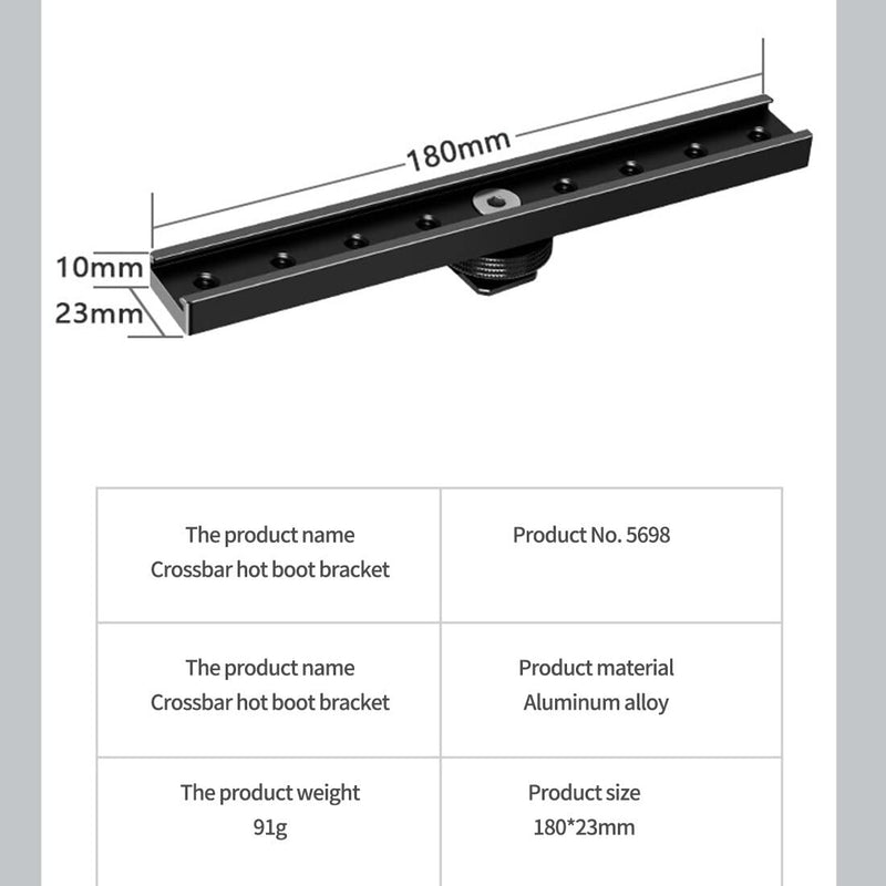 BGNing Dual Cold Shoe Extension Bar, Cold Shoe Splitter, 18cm Extension Rail Bracket Bar 1/4" Screw Cold Shoe Mount for Flash Speedlite Video Light Microphone