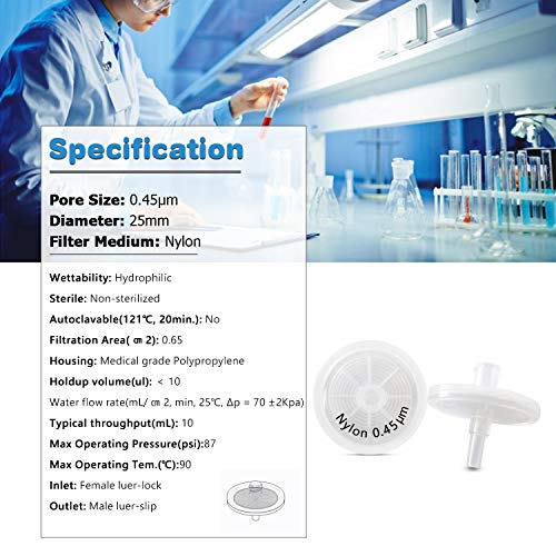 Nylon Syringe Filters 25mm 100 Pack 0.45μm Nylon-25mm-0.45μm