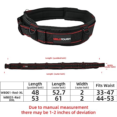 MELOTOUGH Yellow Padded Tool Belt with D ring for men Adjustable for 32"-50" Waists + Red Padded Tool Belt for men construction Strong Durable Double Metal Roller Buckle,adjustable waist 33'-47'