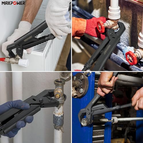 MAXPOWER Swedish Pipe Wrench, 16 1/2-Inch Adjustable Swedish Pipe Spanner Plumbers Wrench with 90°Angled Jaw, Jaw MAX Opening Capacity 2.75"