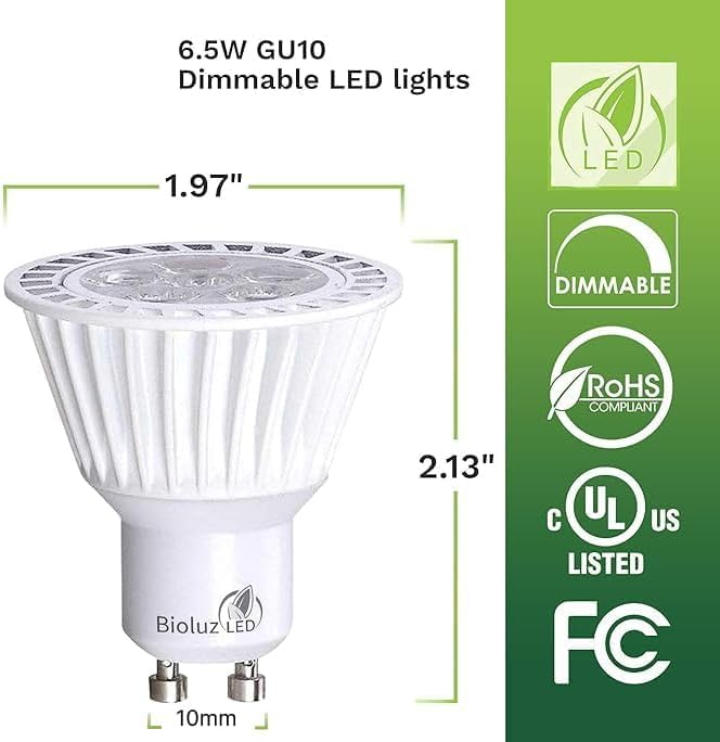 Bioluz LED 10 Pack GU10 LED Dimmable Bulbs - Commercial Grade Dimmable 3000K, 50W Halogen Replacement, 120V UL Listed Light Bulbs (Pack of 10) 10 Count (Pack of 1)