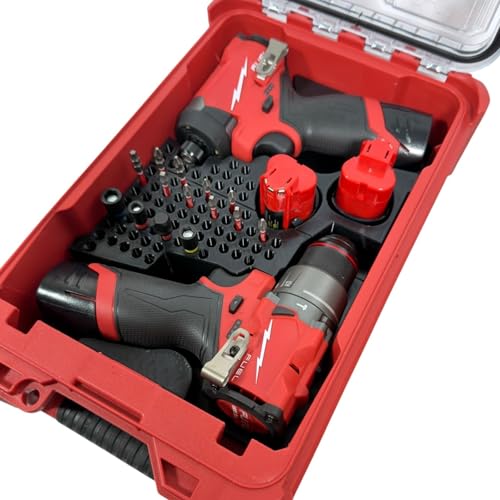 M12 Fuel Drill Driver (3404-20) and 1/4in Impact (3453-20) Insert Organizer Liner for Milwaukee Packout Compact Case 48-22-8435. Drill, Impact, M12 Battery, and Bit Storage Organizer