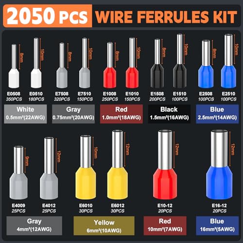 Ferrule Crimping Tool Kit with 2050PCS Connectors,AWG 30-5 2050