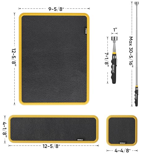 SHALL 3-Piece Magnetic Tool Parts Mat and Telescoping Magnetic Pickup Tool, Flexible Magnetic Tool Holder Pad W/ 83 Built-In-Magnets & 25LBS Pull Force Extendable Magnet for Mechanic Wrench Screw Bolt 3PC Magnetic Mat with Pickup Tool