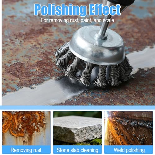 7 Pcs Twist Knot Wire Wheel Brush for Drill Crimped Cup Wire Wheels Brush Set for Drill with 1/4-Inch Shank for Heavy Duty Rust Removal, Corrosion, Paint Removal and Scrub Surfaces