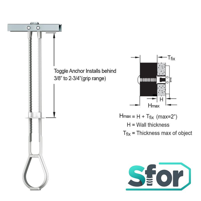 SFOR | 60 Pack 1/4" Toggle Bolt Anchor | Drywall Anchors, Drywall Screws, Wall Anchors and Screws for Drywall | Anchors with Phillips Self Tapping Screws | White, 30 anchors + 30 screws 30 Pack 1/4"