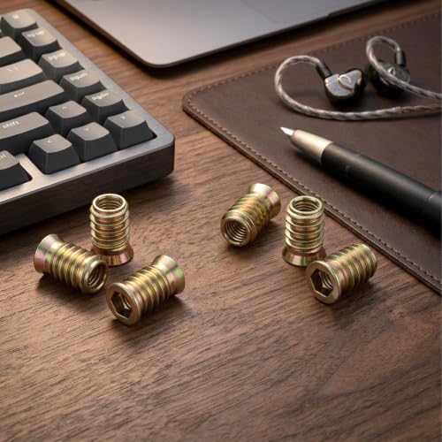 100 Pcs Screw Inserts 3/8-16 x 1 Inch, Carbon Steel Threaded Inserts for Wood Furniture, Hardware Nuts Assortment Kit with 2 Hex Wrenches, Zinc Plated Wood Nut Insert for Soft & Hard Projects