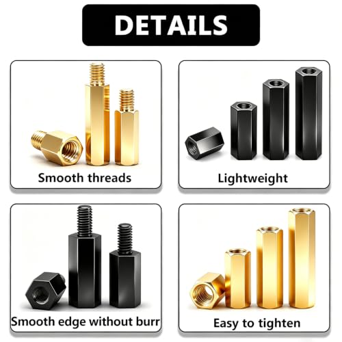 640PCS M3 Brass and Nylon Motherboard Standoffs Kit, Male Female Hex Spacer Standoff Screws Nuts Suitable for Circuit Board, PCB Board etc (Pack of 2) Yellow & Black 640PCS (Pack of 2)