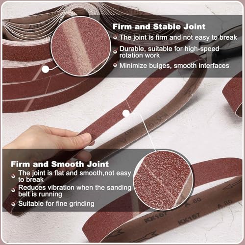 HARFINGTON 2 x 48 Inch Sanding Belts, 15 Pcs 80/120/150/240/400 Grit Aluminum Oxide Abrasive Belt Sander File Belt for Woodworking, Metal Polishing, Knife Sharpener 2 x 48 Inch(80/120/150/240/400 Grits)