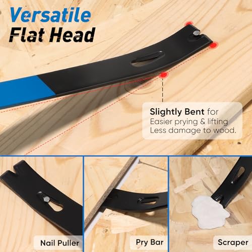 SHALL 4-Piece Pry Bar Set, 12-Inch Cats Paw Nail Puller, 10-Inch & 7.5-Inch Flat Claw Pry Bars, 8-Inch End Cutting Pliers, Utility Wonder Crowbar, Nail Remover Tool for Baseboard, Floor, Nails Removal