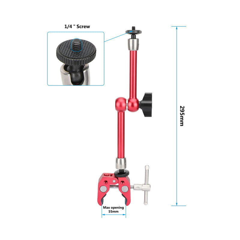 CAMVATE 10" Magic Arm Articulating Super Crab Clamp for Monitor LED Flash Lights(Red) - 3118