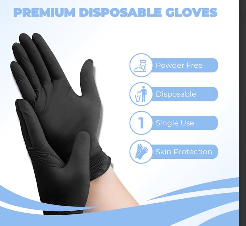 HandCare 4 Mil Black Nitrile Disposable Gloves, Powder-Free & Latex-Free for Tattoo, Food Prep & Cleaning Medium (Pack of 100)