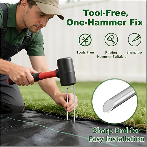 AMAGABELI 6 Inch 500 Pack Galvanized Landscape Staples 11 Gauge + 5.8oz 4ft x 50ft Weed Barrier