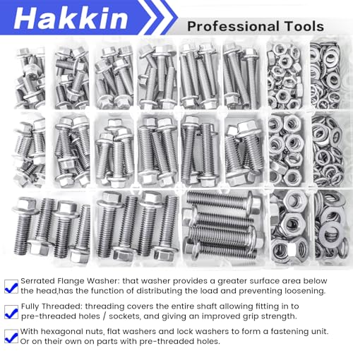 360PCS M5 M6 M8 Flange Bolts and Nuts Assortment Kit, 304 Stainless Steel Metric Flange Bolt Assortment, M5-0.8 M6-1.0 M8-1.25 Hex Bolts Nuts Screws Flat & Lock Spring Washer, Full Thread B. M5 M6 M8