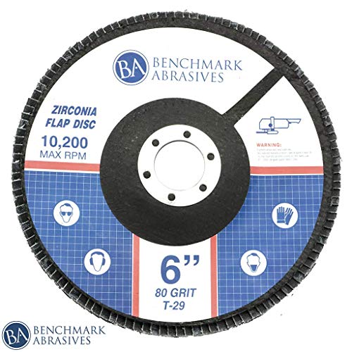 Benchmark Abrasives 6" x 7/8" Zirconia Type 29 Flap Discs, 80 Grit