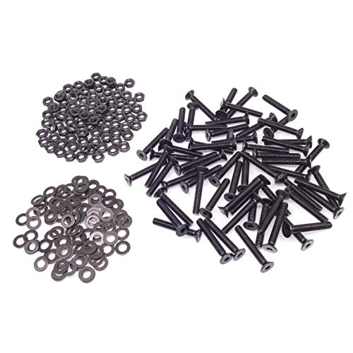 Yodaoke 100pcs M6-1.0 x 45mm Flat Head Socket Cap Screws, Alloy Steel Grade 10.9, DIN 7991, Allen Socket Drive, with Nuts and Washers
