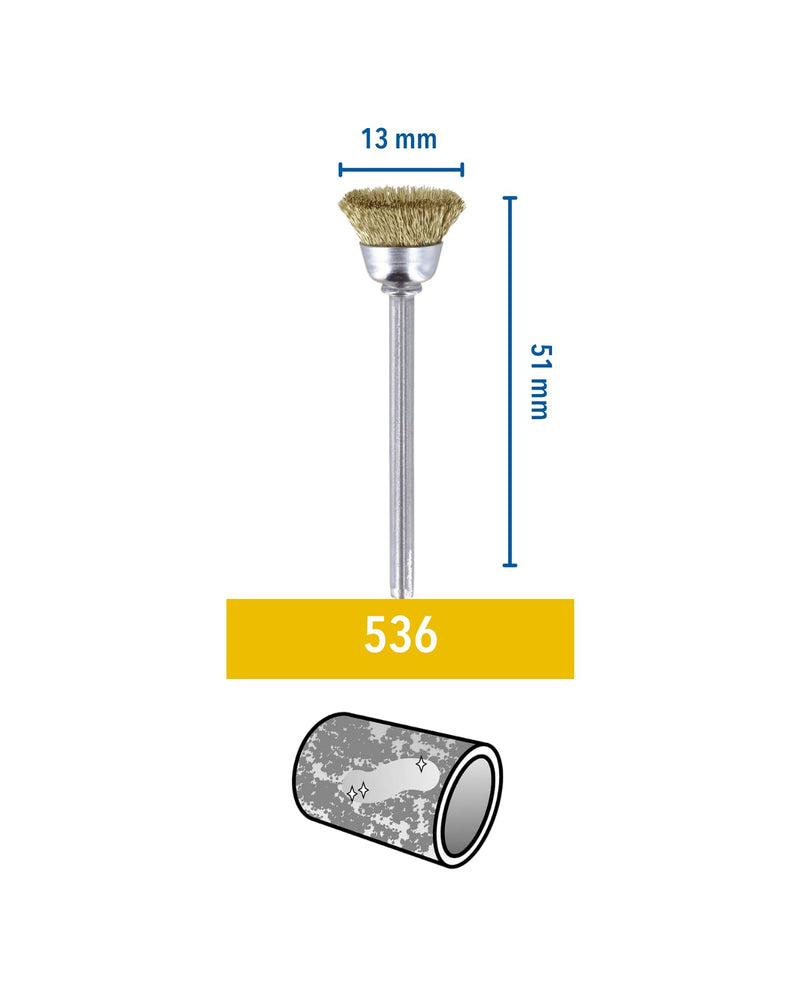 Dremel 536 brass brush - accessory set for multifunctional tool with 2 brass brushes Ø13mm for derusting, deburring and cleaning metal, gold, copper, steel, sheet metal, brass and much more 536, Ø 13 mm