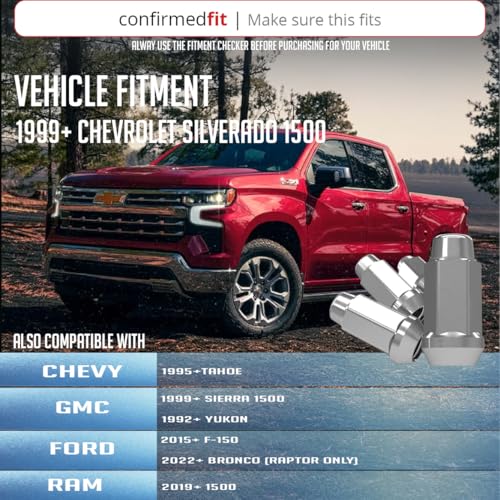 Wheel Accessories Parts Premium Lug Nuts 2 Year Warranty M14x1.5 14x1.5 Thread 1.90" Long Chrome 3/4" 19mm Hex Fits Chevy Silverado 1500 Ford F-150 GMC Sierra 1500 RAM 1500 24 Pack 3/4" Hex - Snowy Climate (Premium)