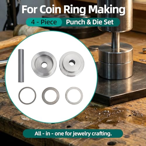 Coin Ring Making Punch & Die Set Self-Centering Tool 4-Piece Kit